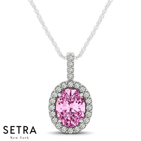 Pink Sapphire Oval cut necklace