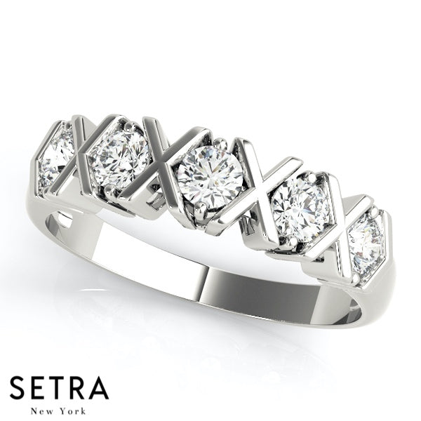 X-O Style Round Cut Diamond Wedding Band Ring 14kt Gold – Setra New York