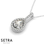 Pear Cut Diamond Halo Necklace 14kt Gold