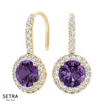 France Style Diamond & Amethyst Hanging 14kt Gold Earring