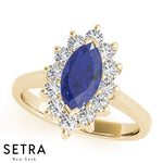 Lab Grown Diamond With Center Marquise Sapphire 14kt Gold