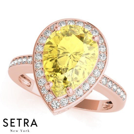 Lab Grown Diamonds & Genuine Pear Cut Yellow Sapphire Ring 14kt Gold