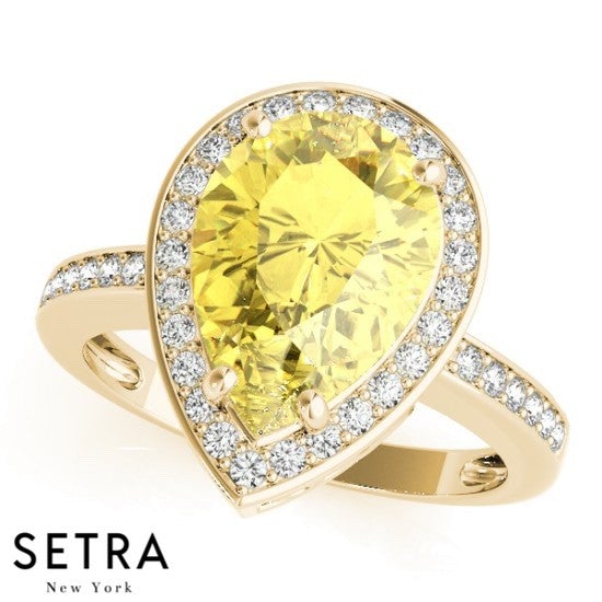 Lab Grown Diamonds & Genuine Pear Cut Yellow Sapphire Ring 14kt Gold