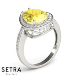 Lab Grown Diamonds & Genuine Pear Cut Yellow Sapphire Ring 14kt Gold