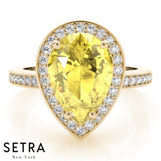 Lab Grown Diamonds & Genuine Pear Cut Yellow Sapphire Ring 14kt Gold