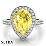 Lab Grown Diamonds & Genuine Pear Cut Yellow Sapphire Ring 14kt Gold