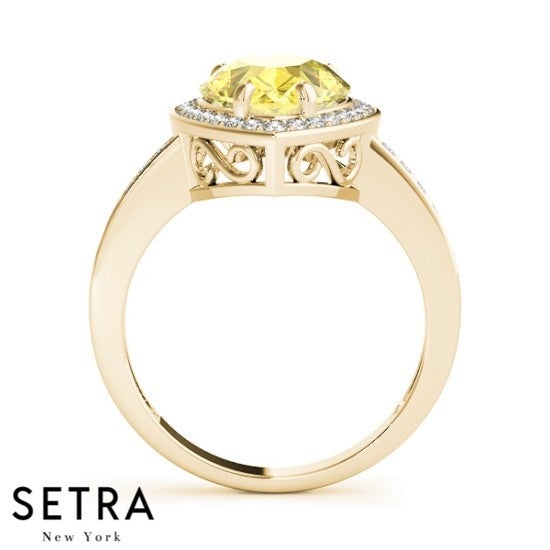 Lab Grown Diamonds & Genuine Pear Cut Yellow Sapphire Ring 14kt Gold