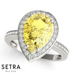 Lab Grown Diamonds & Genuine Pear Cut Yellow Sapphire Ring 14kt Gold