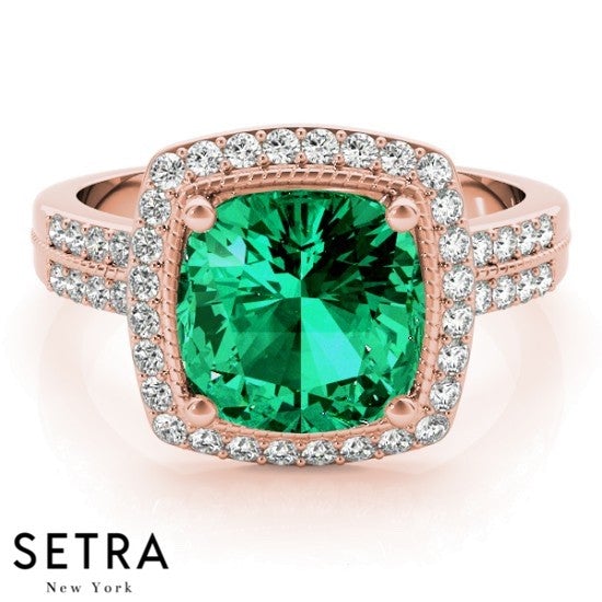 Lab Grown Diamonds Cushion Cut Emerald Ring 14kt Gold