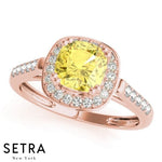 Lab Grown Diamonds & Genuine Cushion Cut Yellow Sapphire Ring 14kt Gold