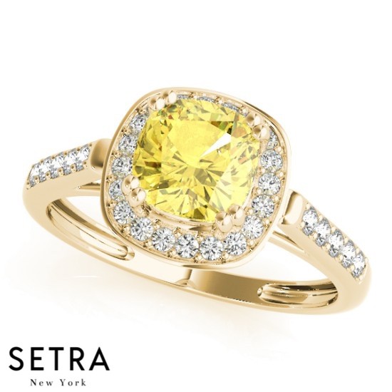 Cushion Cut Yellow Sapphire & Diamonds 14kt Rose Gold Ring