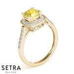 Lab Grown Diamonds & Genuine Cushion Cut Yellow Sapphire Ring 14kt Gold