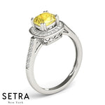 Lab Grown Diamonds & Genuine Cushion Cut Yellow Sapphire Ring 14kt Gold