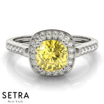 Lab Grown Diamonds & Genuine Cushion Cut Yellow Sapphire Ring 14kt Gold