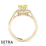 Cushion Cut Yellow Sapphire & Diamonds 14kt Rose Gold Ring