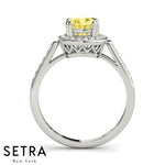 Lab Grown Diamonds & Genuine Cushion Cut Yellow Sapphire Ring 14kt Gold