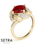 Lab Grown Diamonds Cushion Cut Ruby Ring 14kt Gold