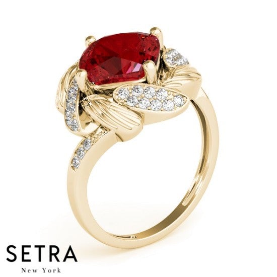 Lab Grown Diamonds Cushion Cut Ruby Ring 14kt Gold