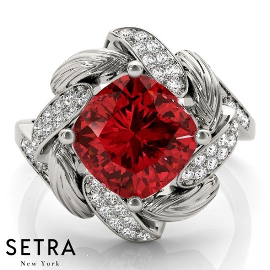 Lab Grown Diamonds Cushion Cut Ruby Ring 14kt Gold