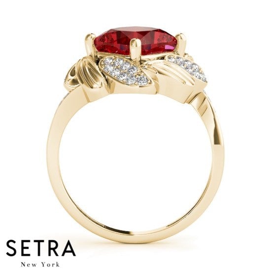 Lab Grown Diamonds Cushion Cut Ruby Ring 14kt Gold