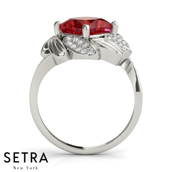 Lab Grown Diamonds Cushion Cut Ruby Ring 14kt Gold