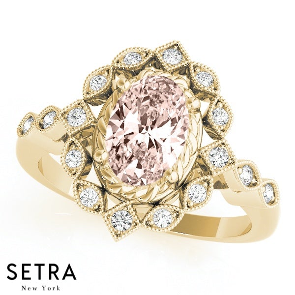 Lab Grown Diamonds & Genuine Morganite Ring 14kt Gold