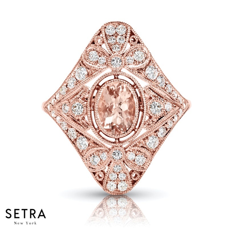 Lab Grown Diamonds & Genuine Morganite Ring 14kt Gold